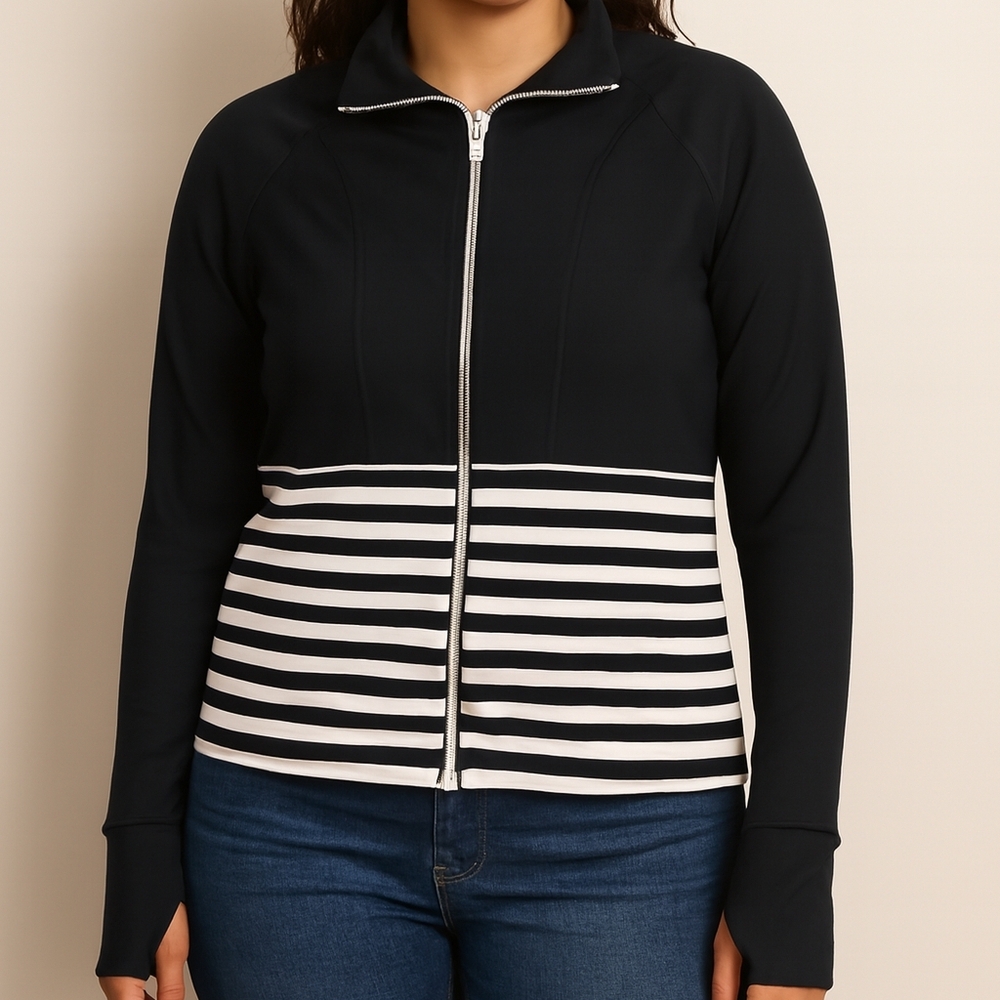 Mondetta Performance Track Jacket Womens Medium Black White Full Zip Ribbed NWOT